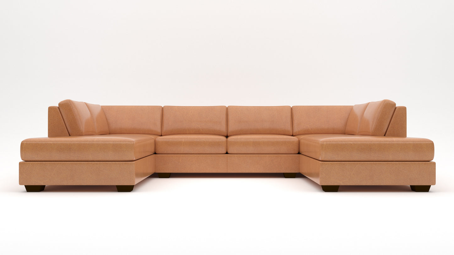 Track 141" Leather Double Chaise With Armless Loveseat - Hudson Lager