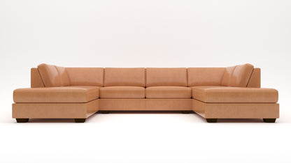 Track 141" Leather Double Chaise With Armless Loveseat - Hudson Lager