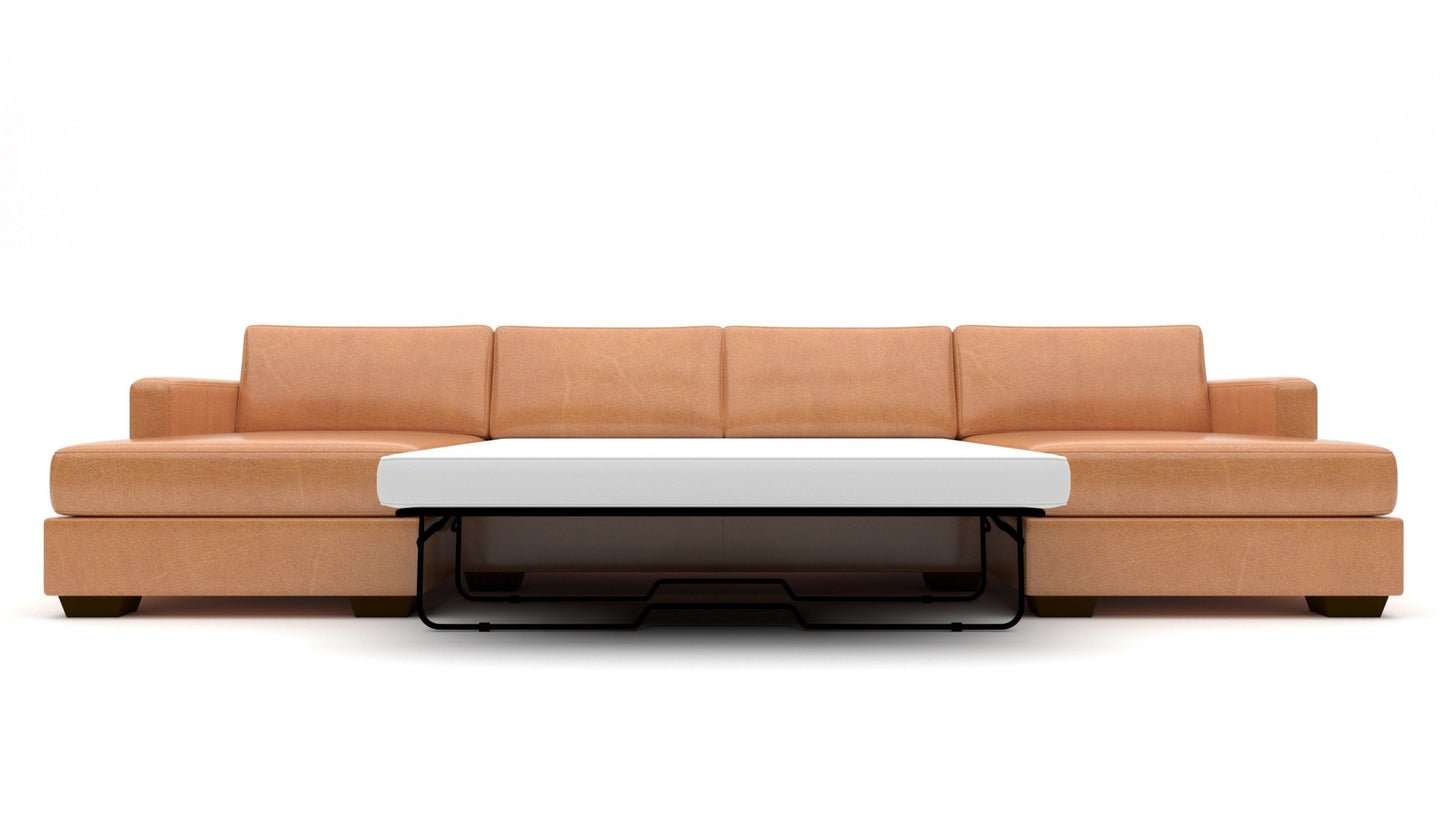 Track Leather Double Chaise With Full Sleeper Loveseat