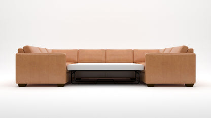 Track 141" Leather Corner Sofa Sleeper U Sectional - TRIBECA ESPRESSO