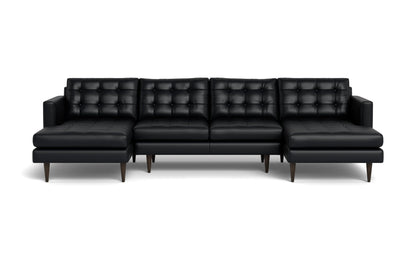 Wallace 126" Leather Double Chaise U Sectional - TRIBECA BLACK