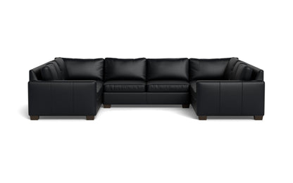 Track 141" Leather Corner Sofa U Sectional - TRIBECA BLACK