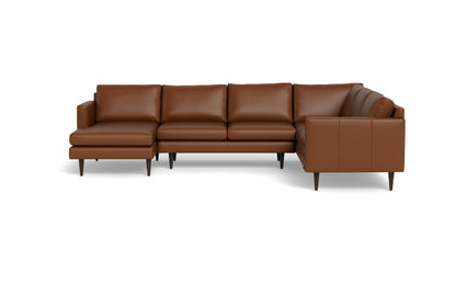 Wallace 131" Leather Untufted Corner Sectionals w. Left Chaise - TRIBECA CHESTNUT