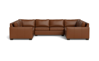 Track 141" Leather Corner Sofa Sleeper U Sectional - TRIBECA CHESTNUT