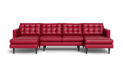 Wallace 126" Leather Double Chaise U Sectional - TRIBECA SCARLET