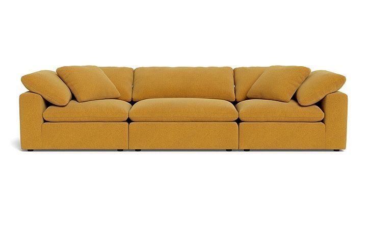 Low, mid century modern, modular fluffy cloud sofa in yellow fabric