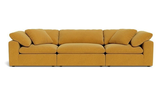 Low, mid century modern, modular fluffy cloud sofa in yellow fabric